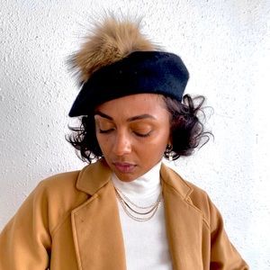 Fur Ball Beret Hat